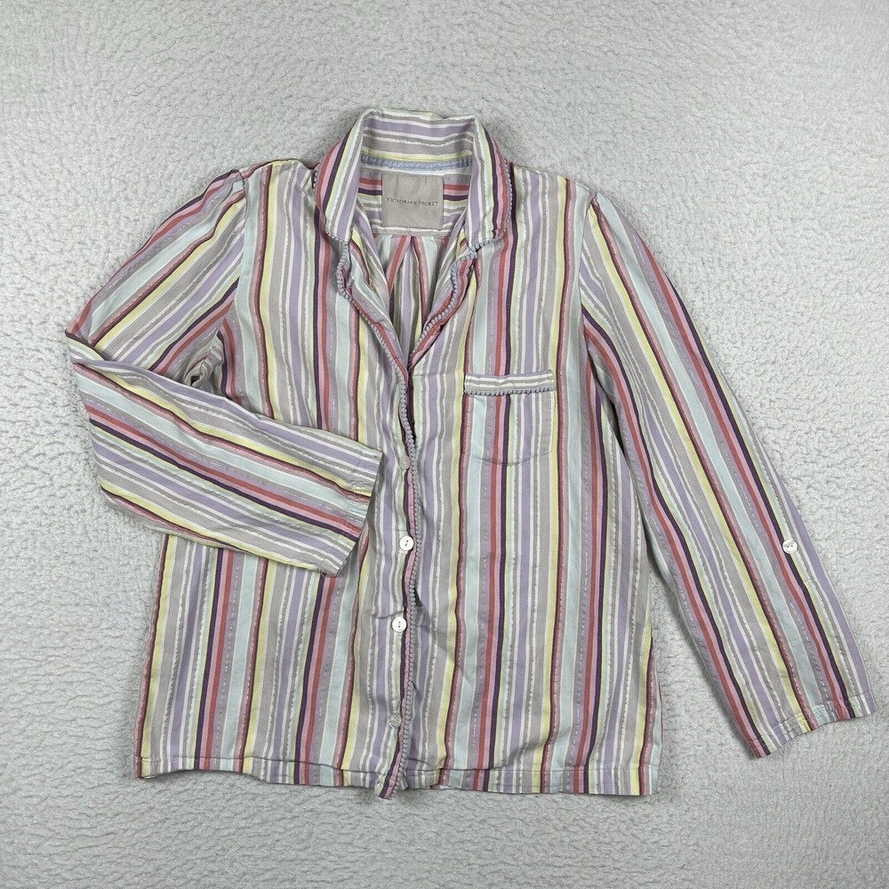 Victoria's Secret Shirt Womens Large‎ Purple Silver Striped Colorful Lounge Top
